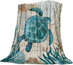 Sea Turtle Ocean Animal Landscape 39X49 Inch Flannel Fleece Bed Blankets - £26.43 GBP