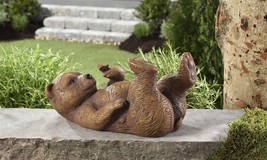 Brown Bear Figurine Playful Laying with Butterfly 12" Long Resin Garden Decor image 2