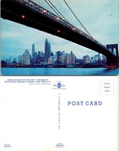 New York(NY) NYC Lower Manhattan Skyline Framed Brooklyn Bridge Vintage Postcard - $9.40