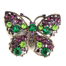 Purple &amp; Green Glass Goldtone Butterfly Brooch - £12.35 GBP