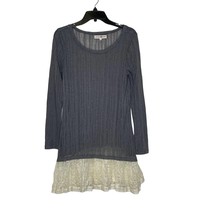 Altar&#39;d State Top Size Medium Gray With White Lace Bottom Womens Pullover LS - £15.85 GBP
