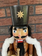 Wood Christmas Nutcracker 14&quot; Black Fur Gold Horn Bugle Brown Cape Decor - £22.69 GBP