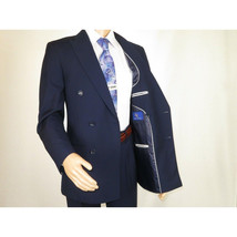 Men Apollo King Double Breasted Suit Classic Peak Lapel Pleated DM22 Navy Blue image 4