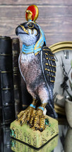 Egyptian Sky God Horus Falcon Bird With Pschent On Hieroglyphic Base Figurine - £27.96 GBP