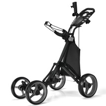 Folding 4 Wheels Golf Push Cart W/Bag Scoreboard Adjustable Handle Gray - £218.94 GBP