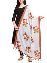 Womens Dupatta Silk Floral Zari Pallu Chunni with tassels 2.3Mt X 36&quot; White ZEP - £28.70 GBP