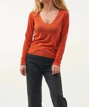 Majestic Filatures cashmere hd long sleeve v neck top in Pumpkin - size 2 - £83.97 GBP