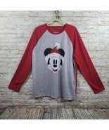 Disney Woman Pajama Top Large Red Gray Mickey Long Sleeve T-Shirt Cartoo... - $11.02