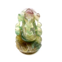 Rare 2585CT Ganesha Multi-color Rainbow Fluorite Carved Sculpture Art 10cm - $646.00
