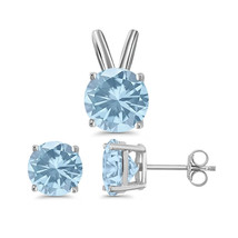 3 ct. Simulated Aquamarine Pendant &amp; Earring Necklace - Sterling Silver - $30.29