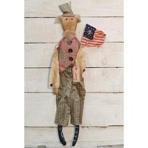 folk art primitive country Americana decor UNCLE SAM w/ American Flag 22... - $49.99