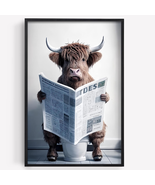 Funny Highland Cow Wall Art Canvas in Bathroom Picture Humor Animals Bat... - £14.01 GBP