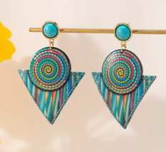 Bohemian Ethnic Faux Turquoise Drop Earrings Geometric Triangle ! - £10.38 GBP