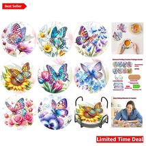 Durable Diamond Art Coasters Set - 8 Pcs Butterfly Coasters with Holder ... - $27.67