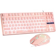 Gaming Keyboard and Mouse Pink Keyboard with White Backlit,CHONCHOW Wired Keyboa - £28.53 GBP