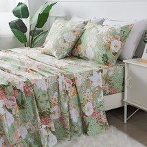 Shabby Floral Sheets Full Size 100% Cotton Vintage Garden Flower Bed Sheet Soft  - £107.77 GBP