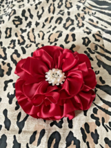 HANDMADE SCARLET RED RIBBON ROSE FLOWER, CHRISTMAS - $9.90