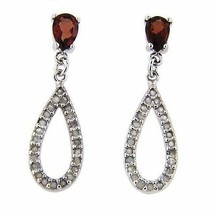 Natural Red Garnet 50 Diamonds Teardrop Earrings White 14k Gold over 925... - $23.27