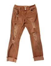 refuge jeans womens size 0 pink stretch denim distressed crop cuffed ank... - $8.79