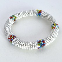 Maasai Beaded White Mixed Color Tribal Ethnic Bangle Bracelet - $24.95