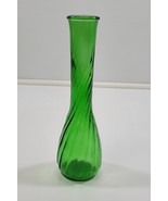 M) Vintage Green Tinted Glass Swirl Flower Vase 9&quot; Tall - £9.33 GBP