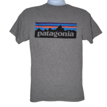 Patagonia Logo Graphic Tee Shirt Small Gray Short Sleeve Organic Cotton - £11.70 GBP