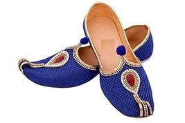 Mens Jutti Mojari padded ethnic Wedding Flat Shoes US size 8-12 Jute Blue Stone - £25.62 GBP