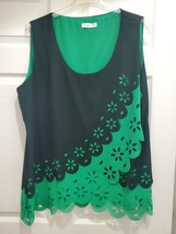 SMYS Women&#39;s 5x Sleeveless Top Floral Cutout Pattern Black Green - $26.55