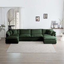 Green Chenille U-Shaped Sectional Sofa with Ottomans - £964.82 GBP