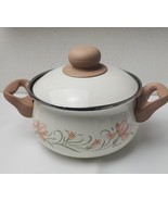Vintage Swan Floral Peach Enamel PAN NONSTICK Cooking Pot Lidded Pan - $737.63 MXN