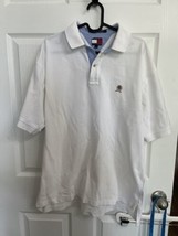 Vtg Tommy Hilfiger Mens L Crest Logo Polo Shirt White Retro - $10.40