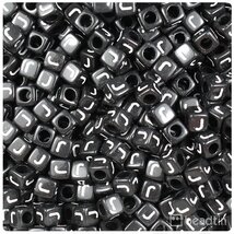 BeadTin Black Opaque 6mm Cube Plastic Alphabet Beads- White Letter J (80... - $2.09
