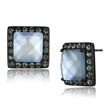 Black Plated Stainless Steel Square Checker Cut Aqua Conch Halo Earrings... - £13.63 GBP