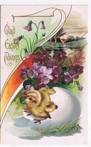 Easter Postcard Embossed River Scene Chick Violets Egg - £1.69 GBP