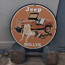 Vintage 1941 Willy&#39;s Jeep Automobile Marque Porcelain Gas &amp; Oil Pump Sign - £98.77 GBP