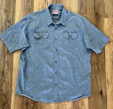 Wrangler Shirt Men&#39;s Size:XL Blue Denim  Comfort Flex Pockets Short Slee... - £12.49 GBP