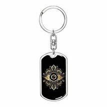 Tarot Card The Eye Swivel Keychain Dog Tag Stainless Steel or 18k Gold - £43.43 GBP