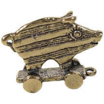 Pig Figurine on Skateboard Brass Gold Color Necklace Pendant Stars Stripes - $20.03
