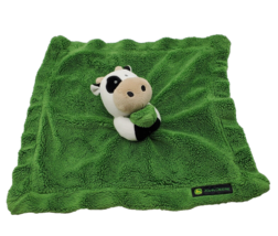 John Deere Baby Lovey Cow Security Blanket 13&quot; Square Snuggle Buddy Green White - £7.09 GBP