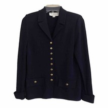 St John Collection Santana Knit Jacket Blazer Womens Size 2 Navy Gold Buttons - £75.96 GBP