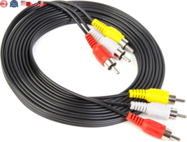 10FT RCA Audio/Video Cable for DVD/VCR/SAT 3 Male to 3 Male Color-Coded Connecto - £9.57 GBP