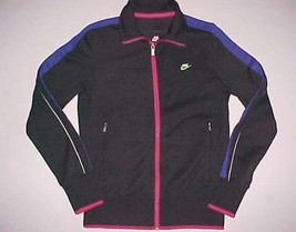 NIKE Vintage Women Black Purple Green Logo Full Fitness Zipper Track Jacket M - £12.99 GBP