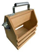 Beer Bottle Carrier Wood 6 Pack Caddy Condiment Tote with Bottle Opener Picnic - £22.41 GBP