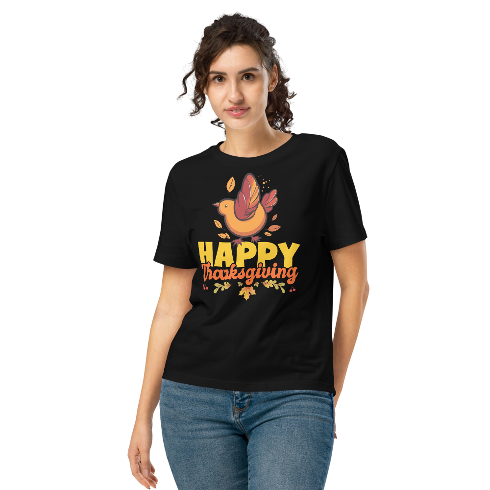 Women’s Organic Ribbed Neck T-Shirt – “Thanksgiving” (Black) - $54.99