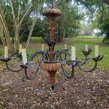 Vintage Monkey Light Fixture Palm Tree Tropical Jungle Hanging Chandelier Carved - $760.00