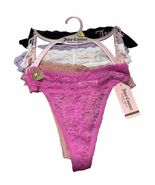 JUICY COUTURE Women XL 5Pk Lace Rhinestone Logo Thong Panties Black Pink... - $31.73 CAD