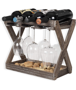 Cava Countertop Solid Wood Wine Rack for 4 Bottles and 6 Stemware Glass ... - $39.79