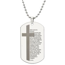 Lord&#39;s Prayer German Vater Unser Engraved Dog Tag Bible Necklace  Stainless Ste - £37.62 GBP+