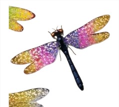 Dragonfly Wall Plaque Metal 24" Long Expansive Wing Display Pink Yellow Tip image 2