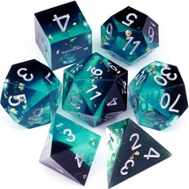 Sharp Edge Dnd Dice Set Blue Black Resin Dice Gold Flakes D&amp;D Dice For Rpg Role  - £34.36 GBP